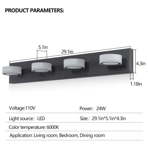LED Modern Black 4 Light Vanity Light Fixture Mirror Bathroom Wall Light Unavailable