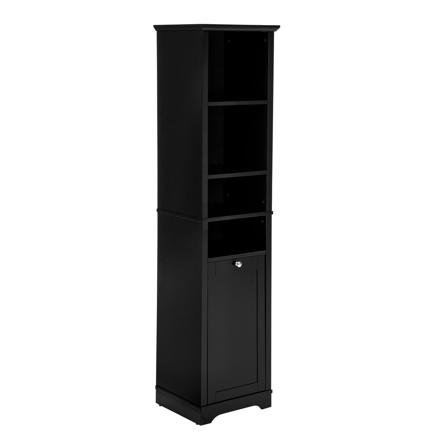 Floor Standing Cabinet For Living Room Bathroom Home Office Kitchen, 4 Adjustable Shelves & Laundry Hamper, Hidden Clothes Storage Space, Black