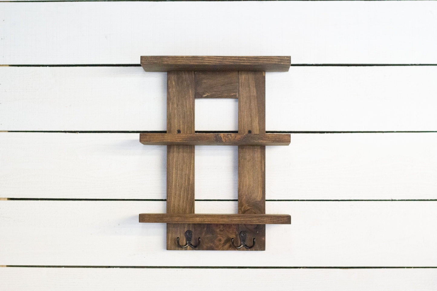 Wall Mounted Bathroom Shelf with 3 Shelves and 2 Double Towel Hooks